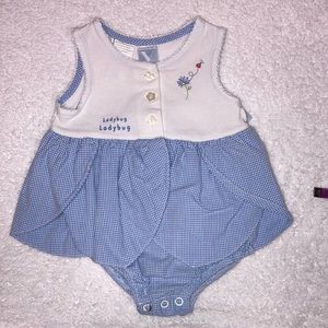 Vintage baby v ladybug gingham petal skirt bubble romper 3/6m